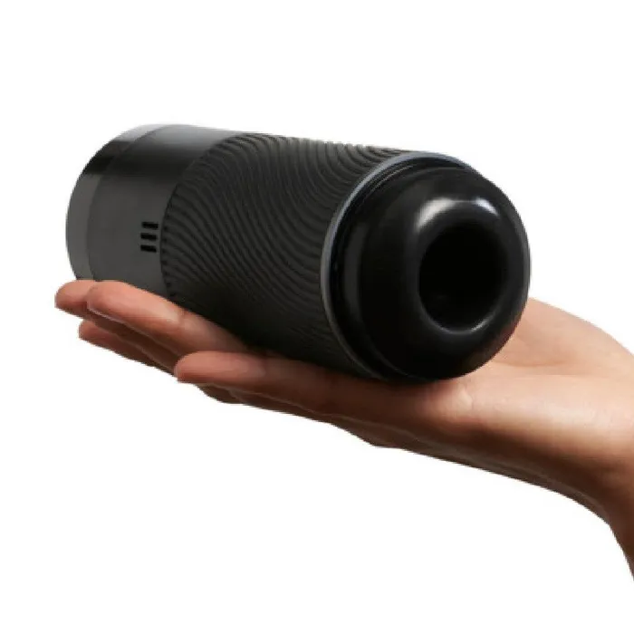 Pow Double Ended Manual Silicone Stroker with Suction Control Black WOW Male Sex Toys