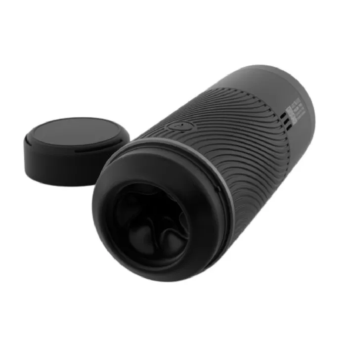 Pow Double Ended Manual Silicone Stroker with Suction Control Black WOW Male Sex Toys