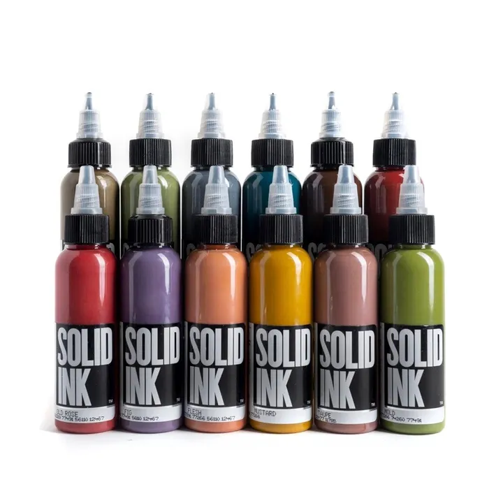 Solid Ink Female Sex Toys Opaque 12 Color Set Solid Ink Tattoo Ink 1oz Bottles