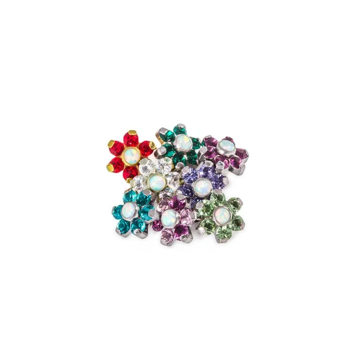 Tilum 14g12g Internally Threaded Titanium Flower Top with White Opal Center Choose Petal Jewel Color Price Per 1 Tilum Male Sex Toys