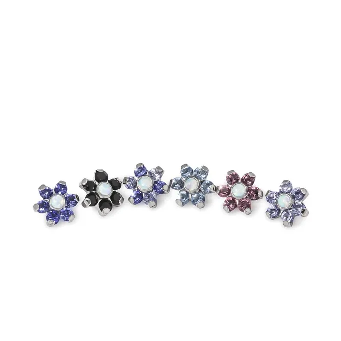 Tilum 14g12g Internally Threaded Titanium Flower Top with White Opal Center Choose Petal Jewel Color Price Per 1 Tilum Male Sex Toys