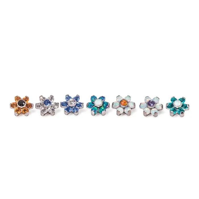 Tilum 14g12g Internally Threaded Titanium Flower Top with White Opal Center Choose Petal Jewel Color Price Per 1 Tilum Male Sex Toys
