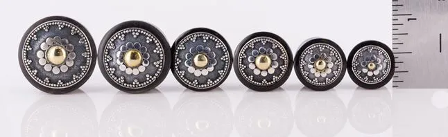 TOP HAT GOLDEN INDONESIAN SUN SILVER Design Plug Horn Organic Ear Jewelry Price Per 1 Elementals Organics Anal