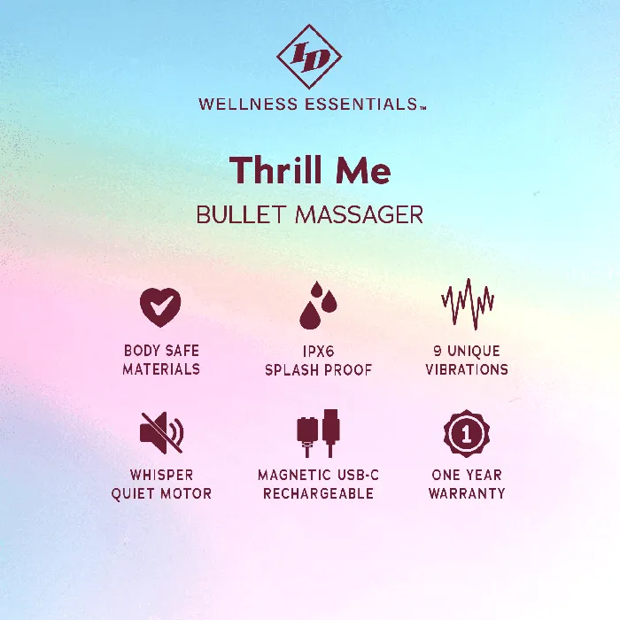 Vibrators ID Wellness Essentials Thrill Me Bullet Massager Blue Westridge Laboratories Inc