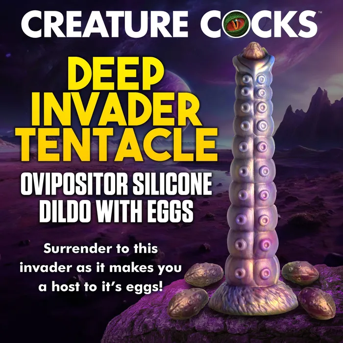 XR Brands Female Sex Toys Deep Invader Tentacle Ovipositor Silicone Fantasy Role Play Dildo With Eggs