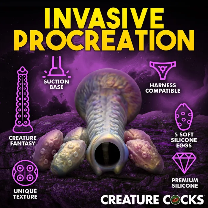 XR Brands Female Sex Toys Deep Invader Tentacle Ovipositor Silicone Fantasy Role Play Dildo With Eggs
