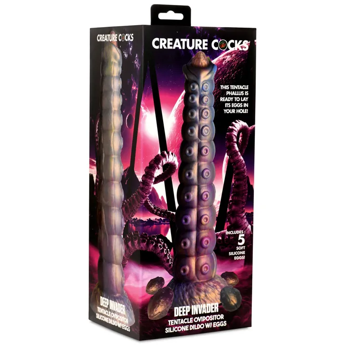 XR Brands Female Sex Toys Deep Invader Tentacle Ovipositor Silicone Fantasy Role Play Dildo With Eggs