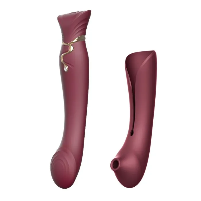 ZALO USA Female Sex Toys ZALO USA Queen Set Gspot PulseWave Vibrator with Suction Sleeve Wine Red